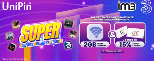 PROMO SUPER (Surprise Untung September) – Top Up Game Super Untung dengan Pulsa IM3 & Tri!